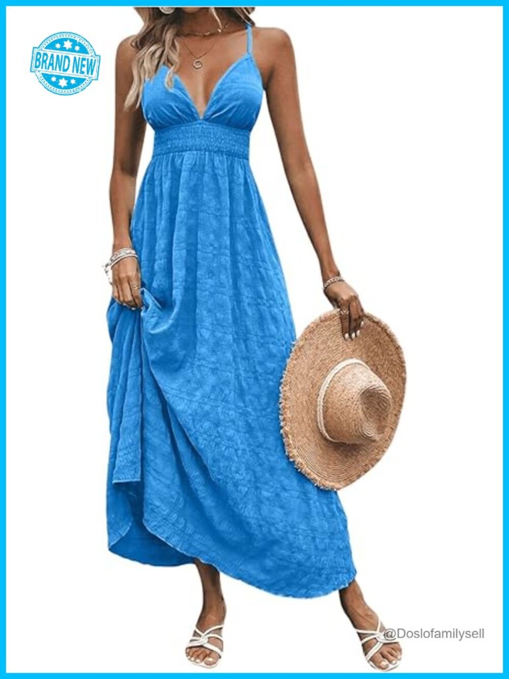 Summer V Neck Backless Maxi Dress Boho Spaghetti Strap Flowy Long Sundress